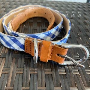 Brooks Brothers Women’s Leather & Blue White Gingham Belt Preppy Classic Med